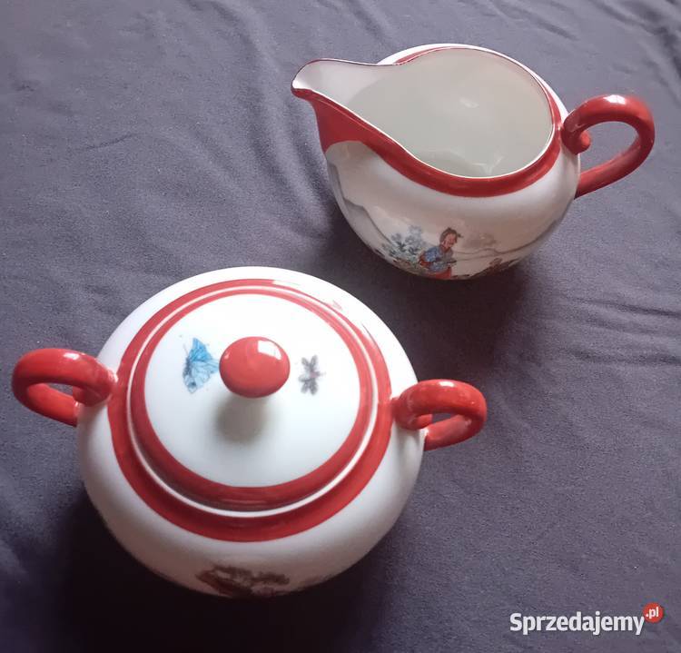 Zestaw cukiernica mlecznik porcelana styl wielkopolskie Koźminek