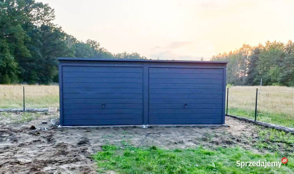 GARAŻ BLASZANY 6m x 5m 2X BRAMA UCHYLNA GRAFIT Ogród Łapanów