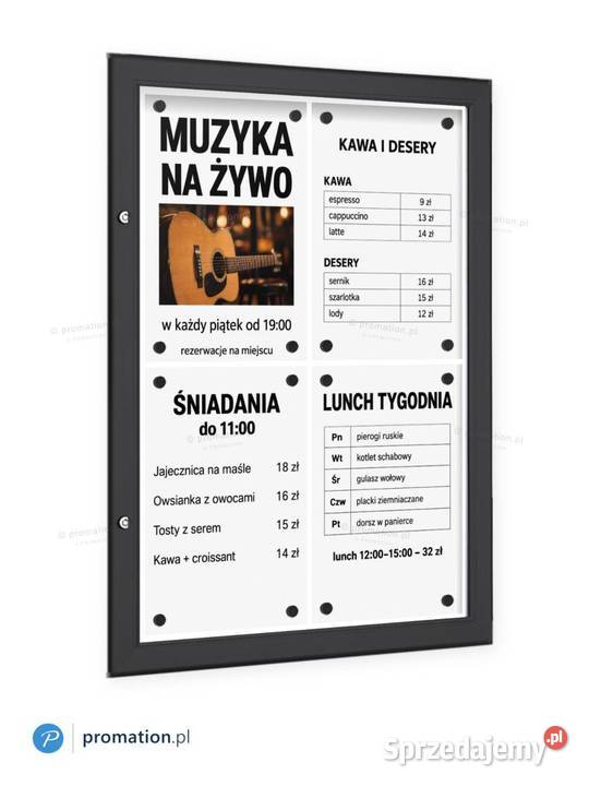 Czarna gablota na menu 4A4 do restauracji pubu i pomorskie