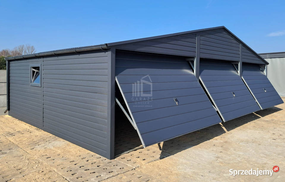 Garaż blaszany 9x6m 3x Brama uchylna okno rynny Gniezno