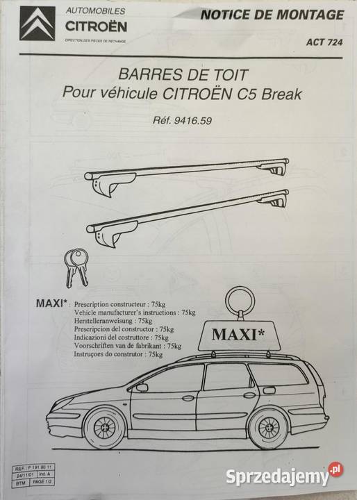 BAGAŻNIK DACHOWY CITROEN C5 KOMBI 20012008 sprzedam