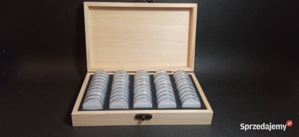 Etuii na monety kapsle skrzynka drewniana Numizmatyka wielkopolskie Poznań