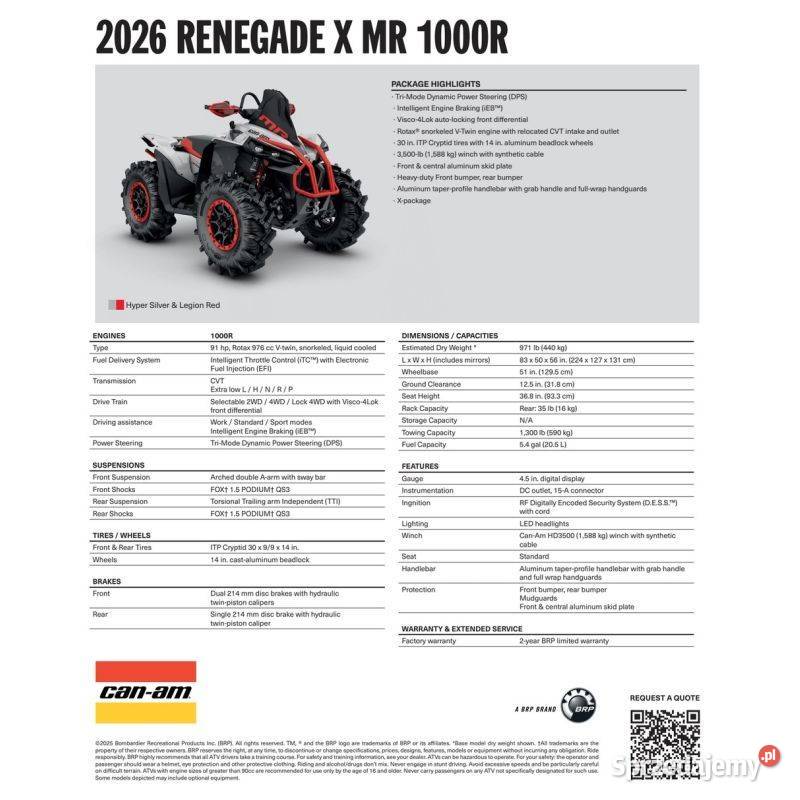 CanAm Renegade X MR 1000R 2026 5UTC quad atv małopolskie Nowy Sącz
