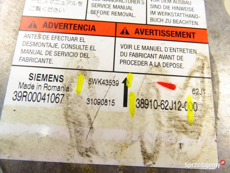 MODUŁ AIRBAG SUZUKI SWIFT III 5WK43539