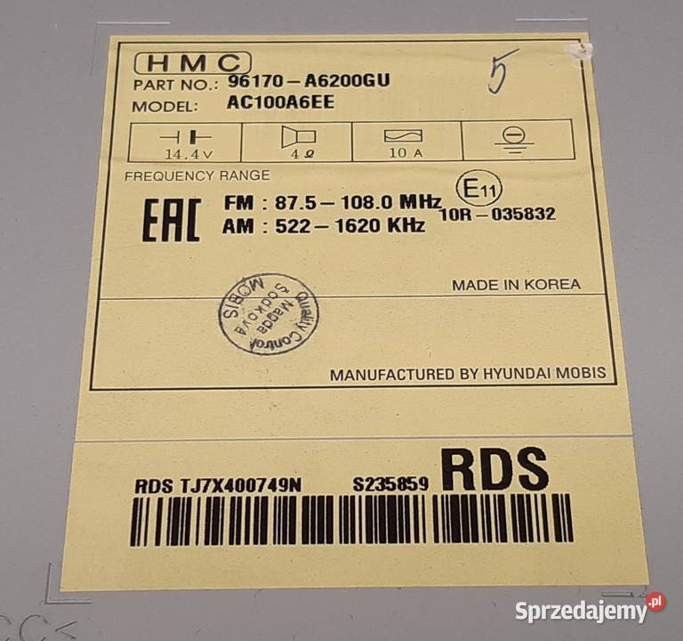 RADIO CD FABRYCZNE HYUNDAI I30 II 96170A6200GU Wyposażenie wnętrza