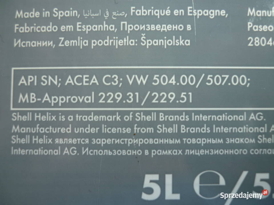Olej SHELL HELIX HX8 5W30 5L Norma VW 504 00507 Poznań sprzedam