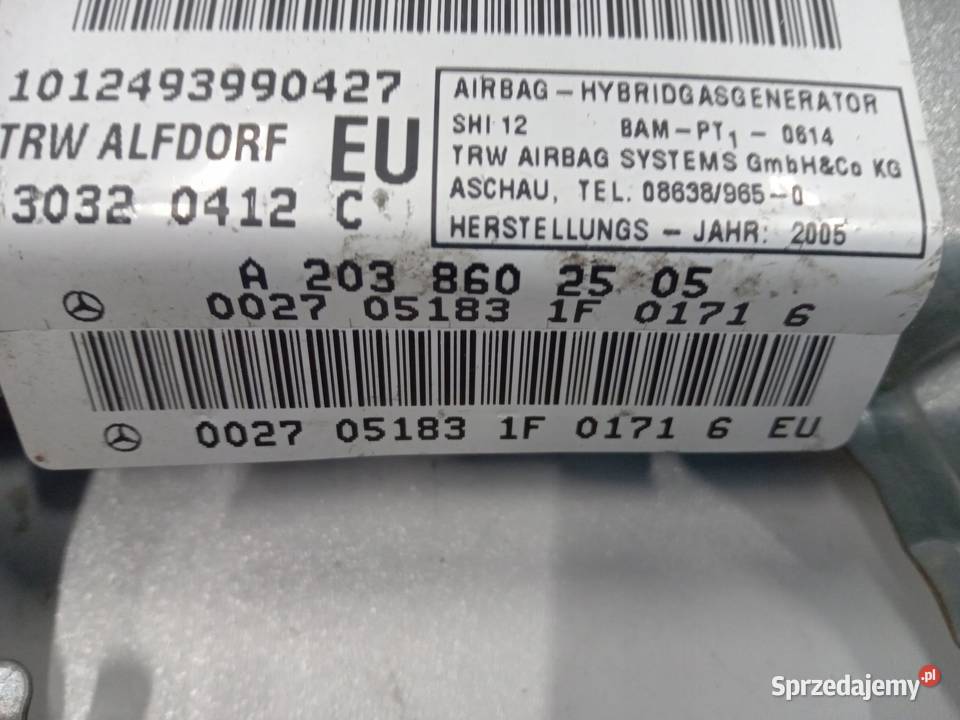 PODUSZKA AIRBAG DRZWI LEWY PRZÓD MERCEDES C W203 poduszki powietrzne wielkopolskie