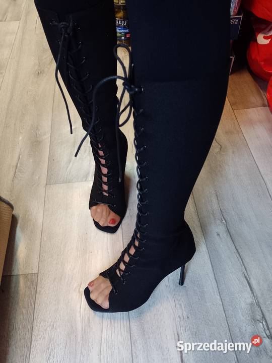 40 Czarne Sznurowane kozaki szpilki wieczorowe z Kozaki Kraków sprzedam
