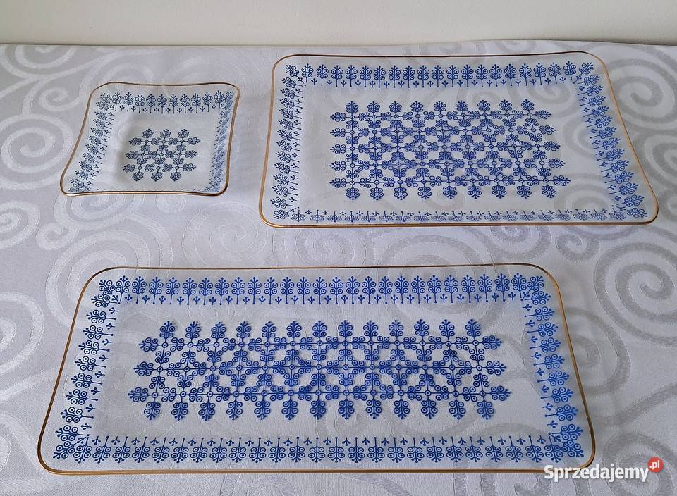 Komplet 3 szklanych pater vintage lata 70 PRL Strzelce Krajeńskie