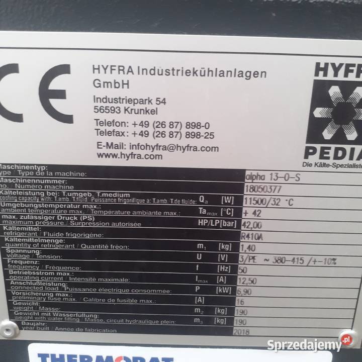 hyfra chiller 2019 r 115kW32 Środa Wielkopolska