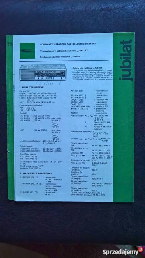Schemat Diora Odbiornik Radiowy Jubilat Wrocław sprzedam