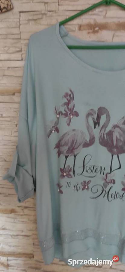 Miętowa bluzka z nadrukiem flamingów Gdańsk