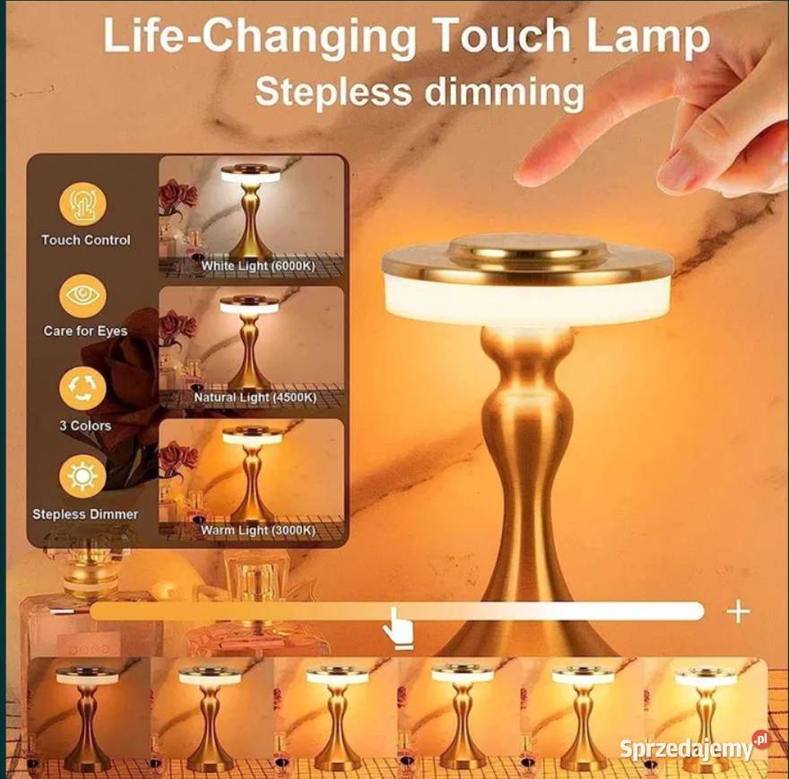 Nowa lampka stołowa lampa metalowa srebrna Poraj