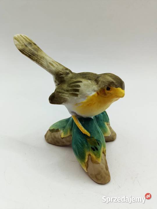 Ptak figurka ceramiczna żółto brązowa Zamość