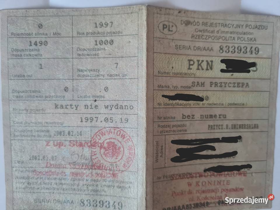 Przyczepka SAM dokumenty Konin sprzedam