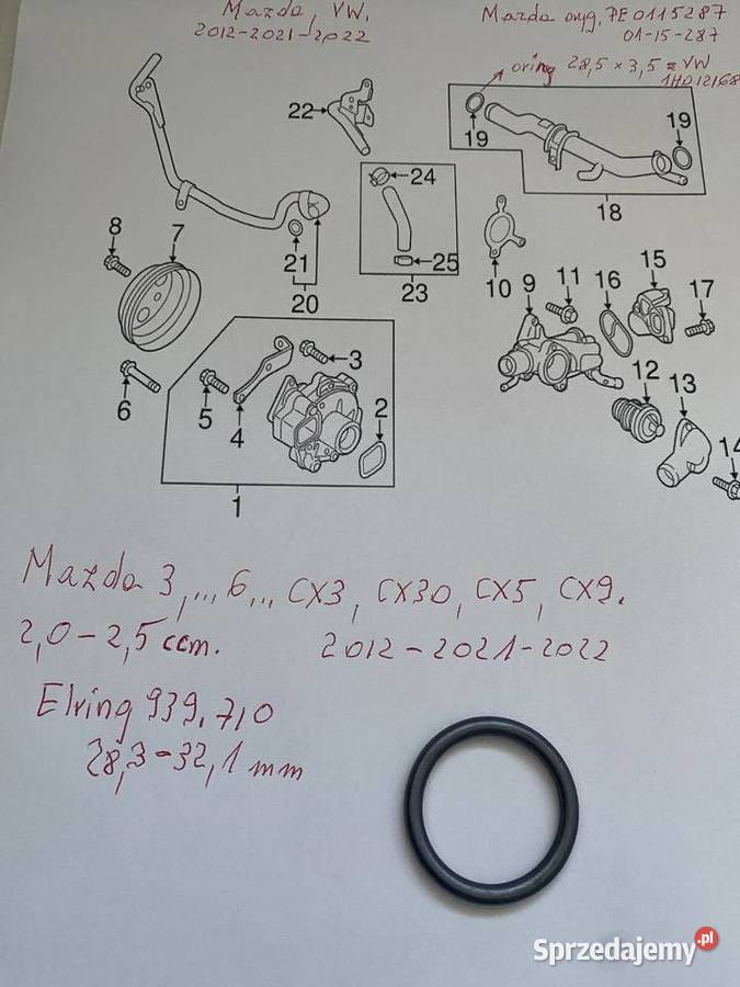Ooring króćca wody Mazda zbiorniczka wyrówn VW osobowe Sopot