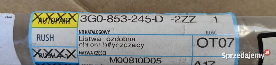 3G0853245D 2ZZ LISTWA ZDERZAKA VW Passat B8 osobowe