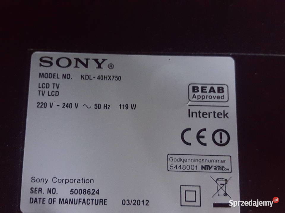 Sony KDL40HX750 zbita matryca śląskie Sosnowiec