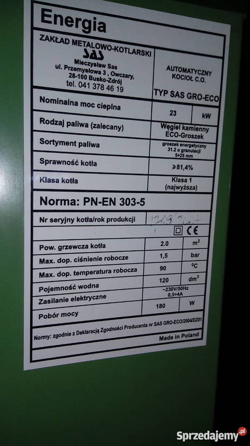 Piec CO SAS Groeco 23 KW z 2009 r mazowieckie Szydłowiec