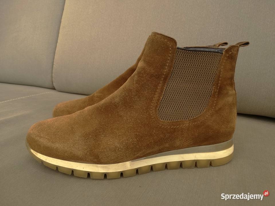 Buty Botki Damskie Skórzane Sztyblety Camelowe Łomża