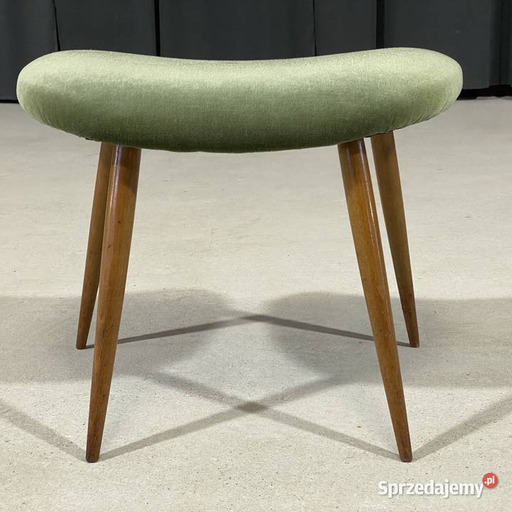 Taboret vintage PRL zielony drewniane nogi lata Budno