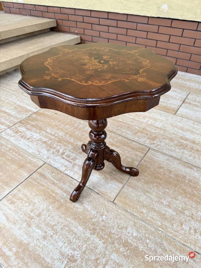 Stolik retro stylowy z intarsją kawowy vintage Sulbiny