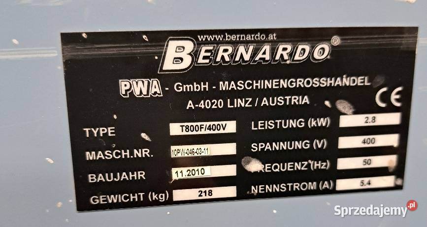 Frezarka dolnowrzecionowa T 800 F 400 V BERNARDO Wejherowo