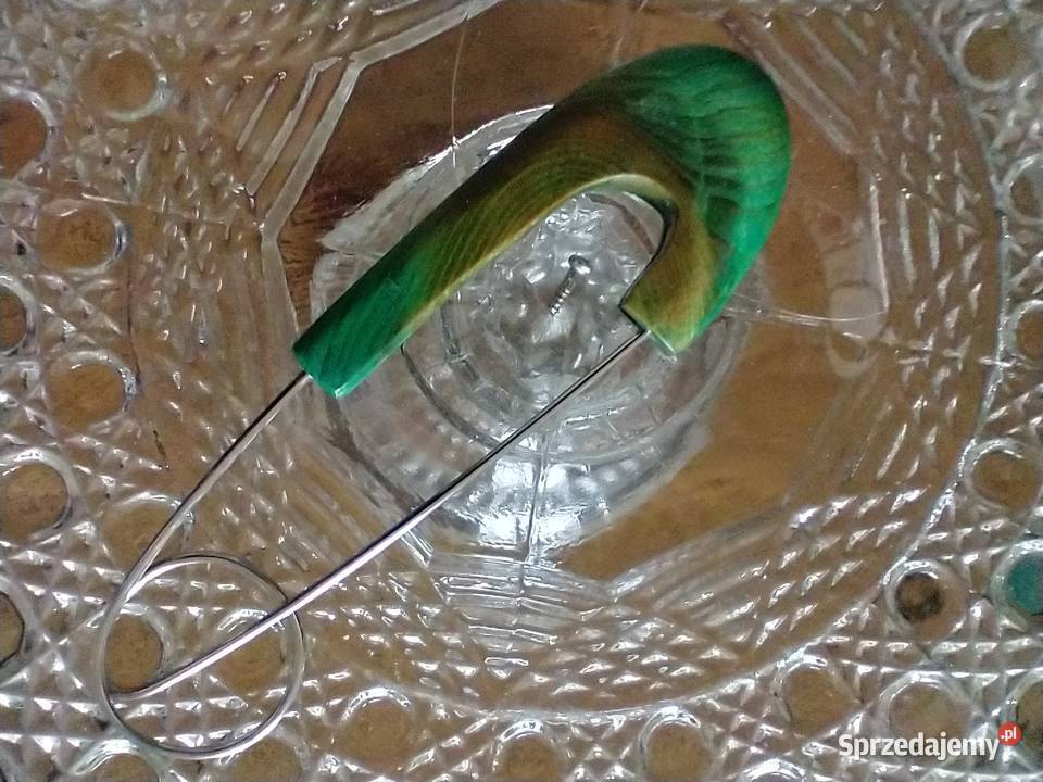 Zielona agrafka broszka do szala drewno Łódź sprzedam