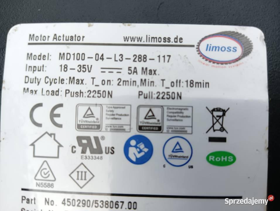 Automat siłownik elektryczny firmy limoss skok Narzędzia