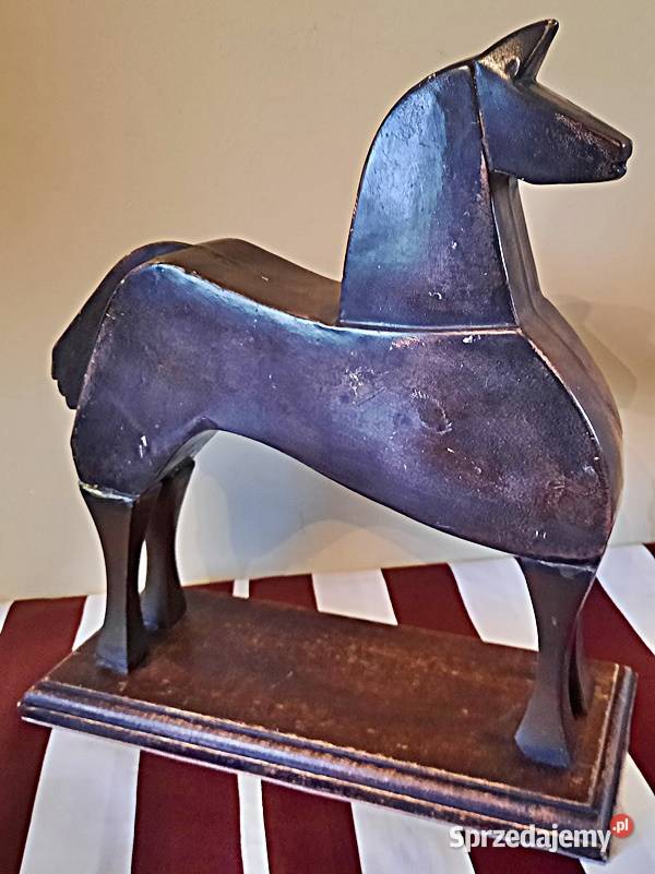Koń dekoracja ceramika drewno wysokość 35 Ostrów Wielkopolski