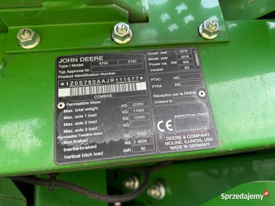 Kombajn zbożowy John Deere S780i 4x4 Heder 63X nieuszkodzony dolnośląskie Nowa Ruda sprzedam