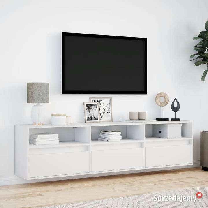 Ścienna szafka pod TV z LED biała 180x31x45 Warszawa