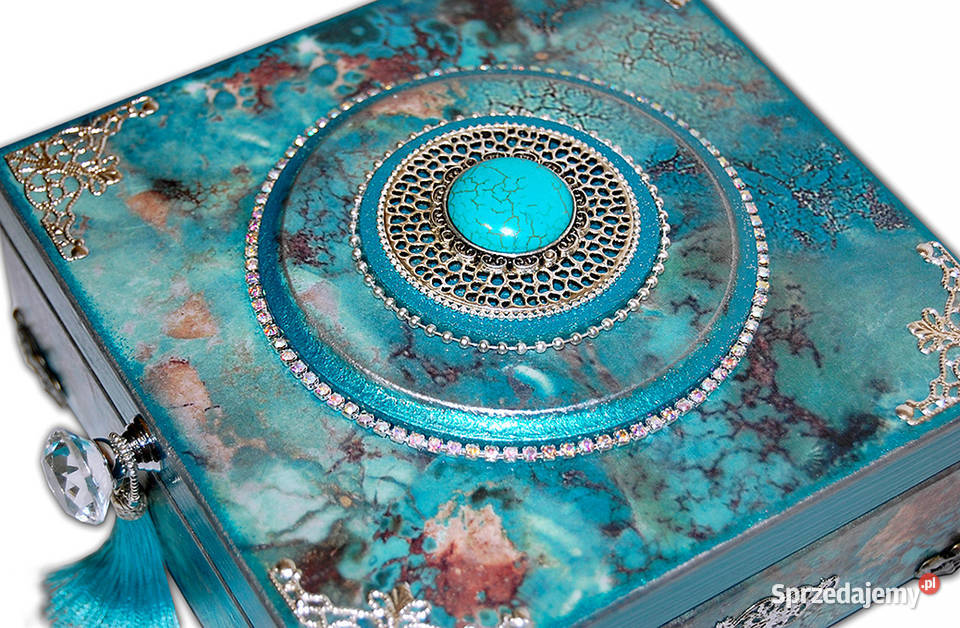 SZKATUŁKA drewniana HOWLIT blue turkus srebro odcienie błękitu Bydgoszcz