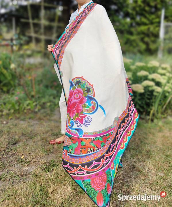 Duża chusta szal dupatta kwiaty folk bawełna Dla kobiet Szczecin