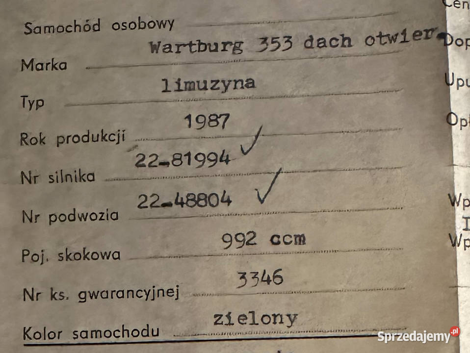 Wartburg 353 oryginalne części osobowe wielkopolskie Kleczew sprzedam