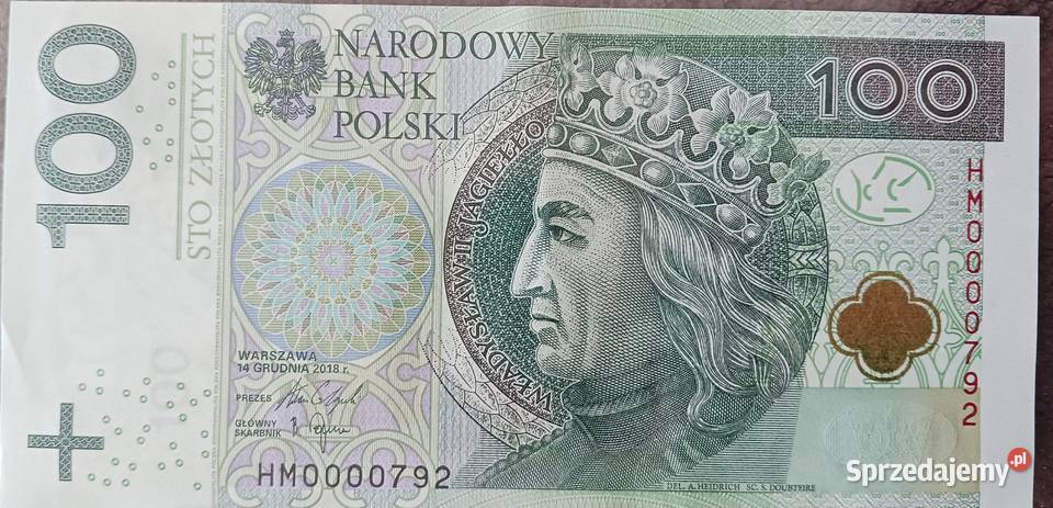 100 Władysław Jagiełło 2018 r niski numer HM Konin sprzedam