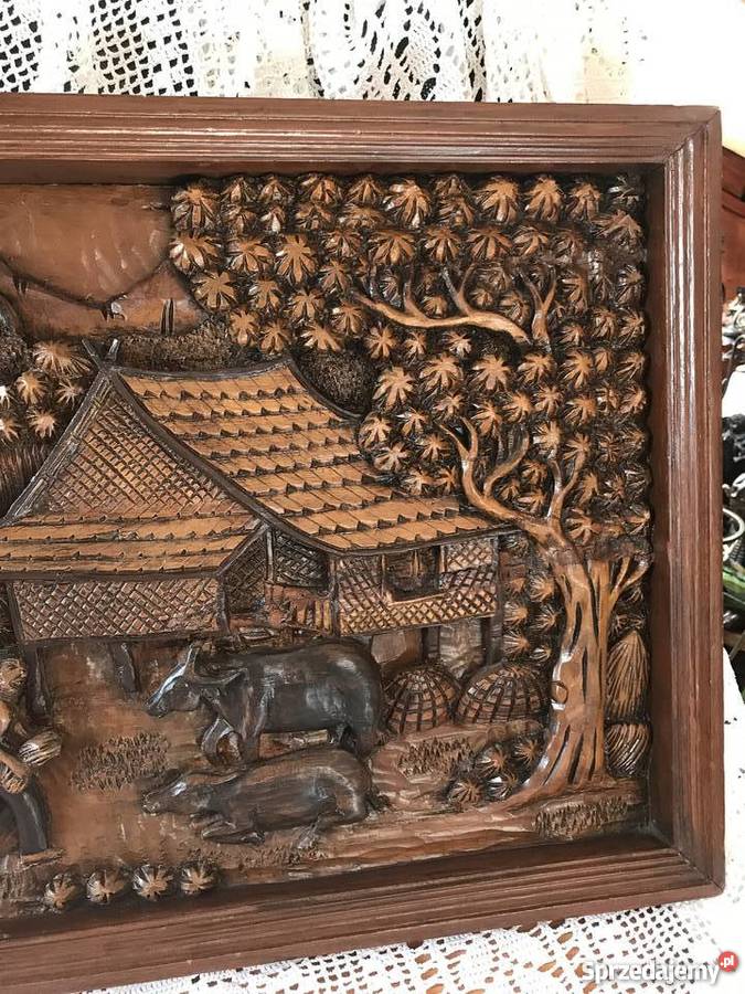 Płaskorzeźba 107 drewniany obraz relief ręcznie Kłodzko