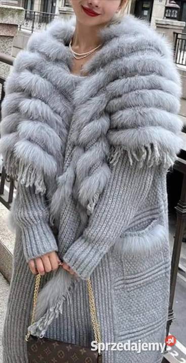 Płaszcz futro lis kardigan sweter Katowice