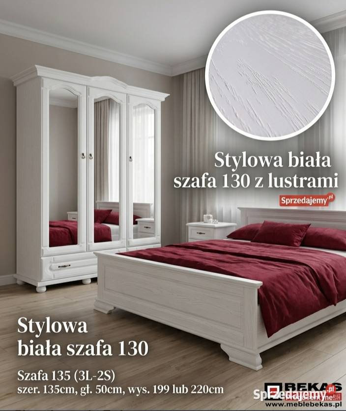 Stylowa Biała Szafa 130 3L2S z Lustrami Piaseczno