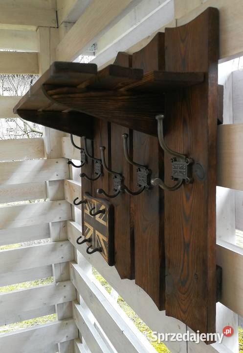 Wieszak drewniany vintage rustykalny loft flaga Radków