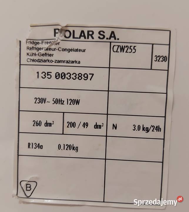 Lodówka POLAR czw255 balkoniki lewe i prawe Tarnów Opolski