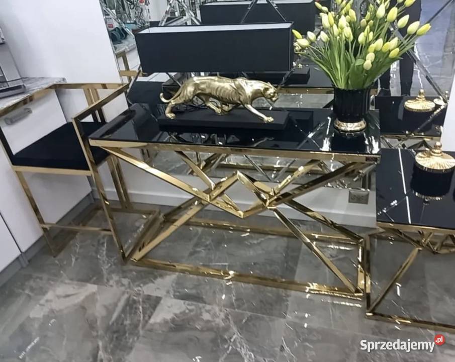 Nowoczesna konsola czarna szyba złota Glamour Nowy Sącz