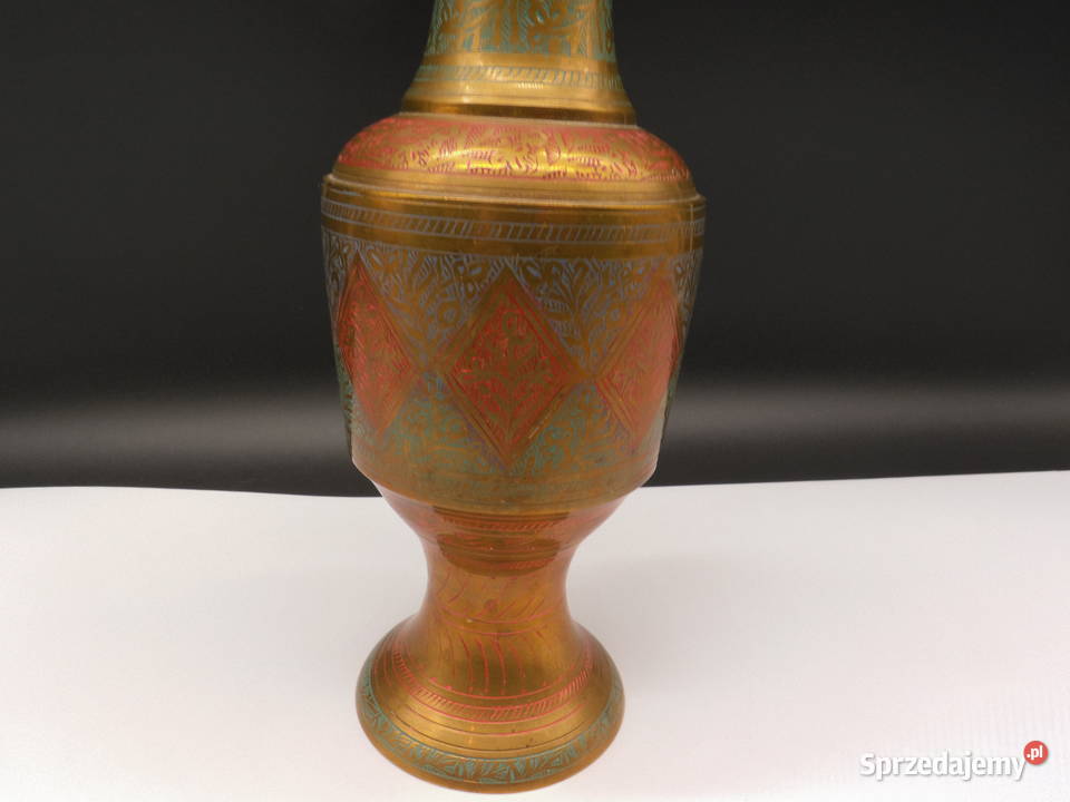 Mosiężny wazon indyjski bogato zdobiony Antyki Raszków