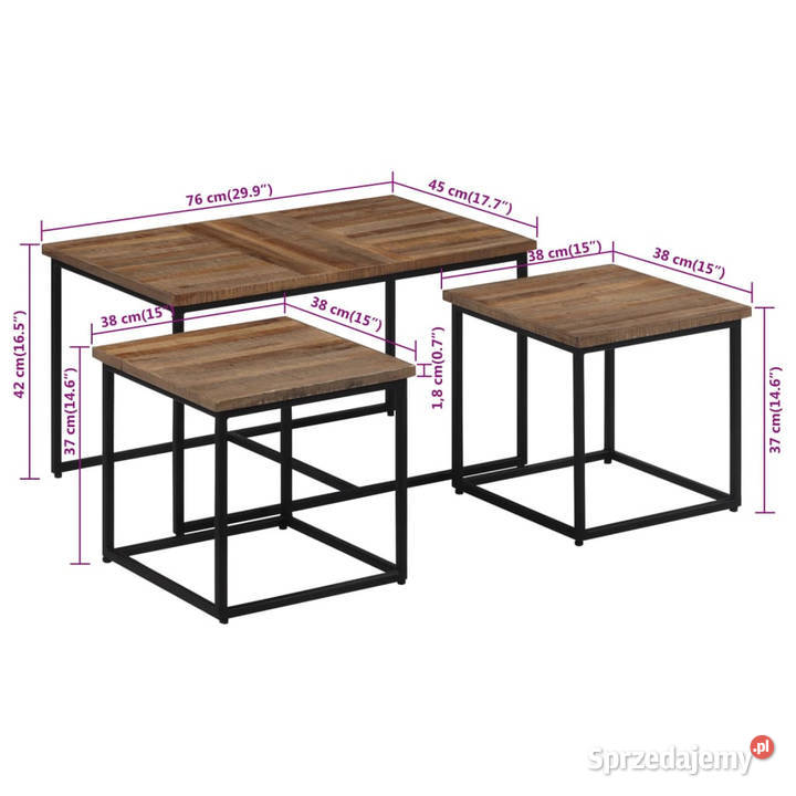 Stoliki kawowe wsuwane pod siebie 3 lite drewno Warszawa