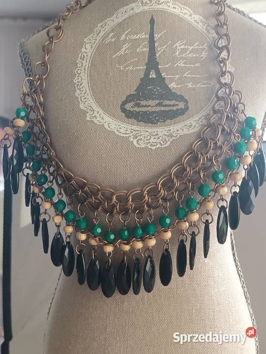 BIŻUTERIA NASZYJNIK etniczny z zielonym Zamość