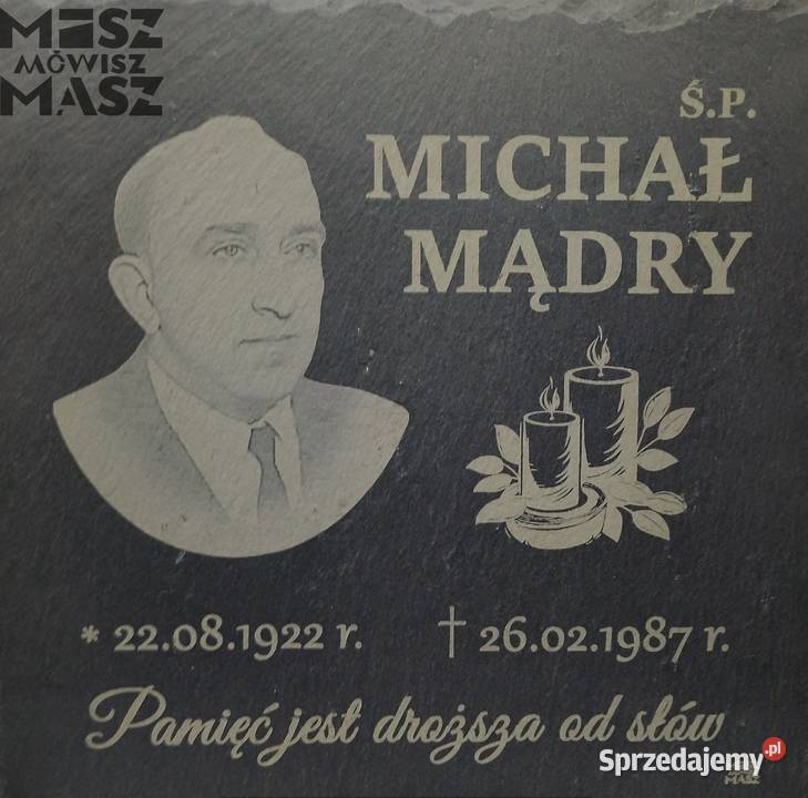 Nagrobek tablica 25x25 z łupka grawer zdjęcie Rękodzieło Racot