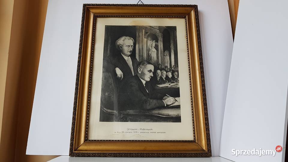 Stara grafika Paderewski i Dmowski Traktat Dąbrowa Górnicza sprzedam