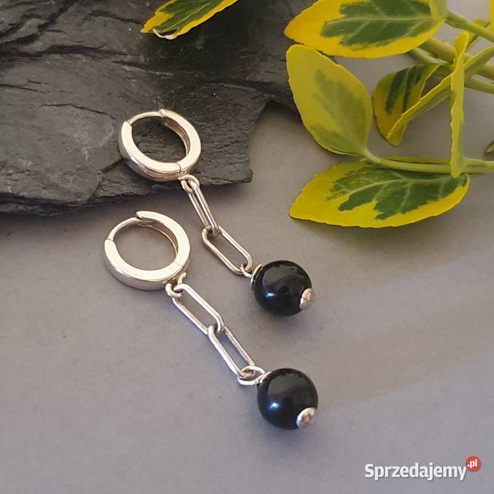 Kolczyki z czarnym onykiem ze srebra 925 ręcznie srebro Biżuteria Izabelin C