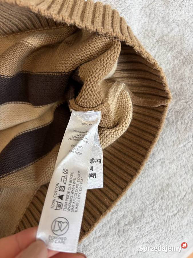Sweter męski w paski brązowy kremowy beżowy Bez kaptura  Jasło