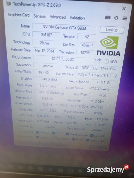 Lenovo y5070 GTX 4 GB vramu Okonek